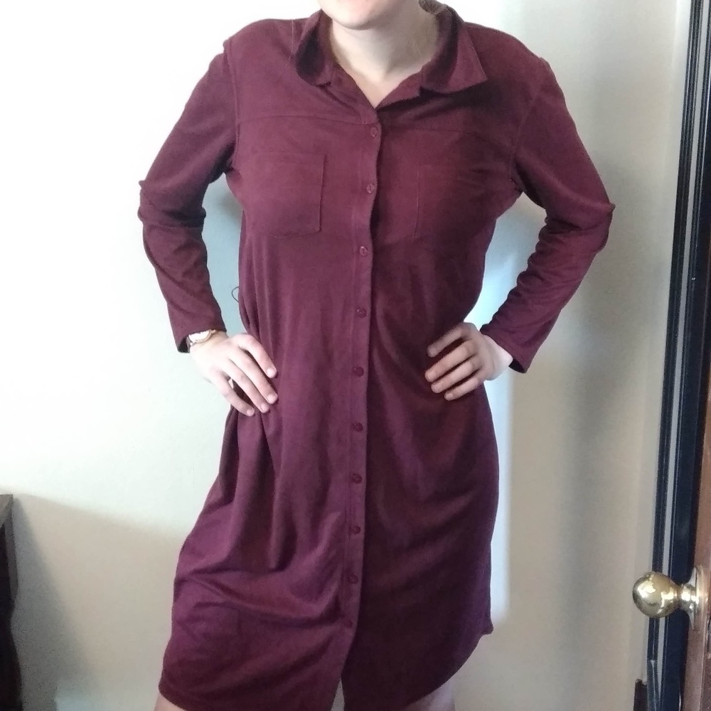 kathy ireland Extra Large maroon faux suede dress